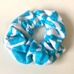 Aqua Jazzy Print Scrunchie - Made From Vintage Fabric - Minimum Mouse