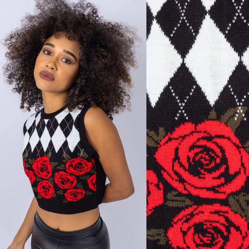 Argyle Roses Cropped Tank Top by Run and Fly - Minimum Mouse