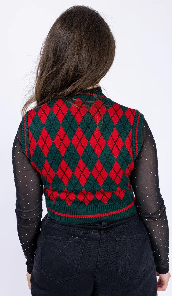 Argyle Checked Red Cropped Tank Top by Run and Fly