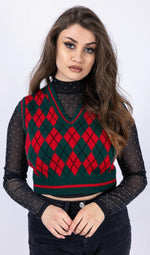 Argyle Checked Red Cropped Tank Top by Run and Fly