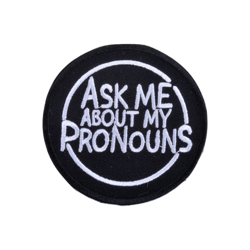 Ask Me About My Pronouns Iron On Patch - Minimum Mouse