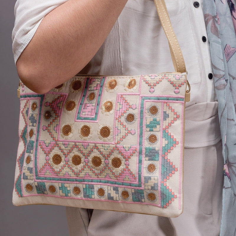 Aztec Embroidered Sequin Shoulder Bag - Minimum Mouse