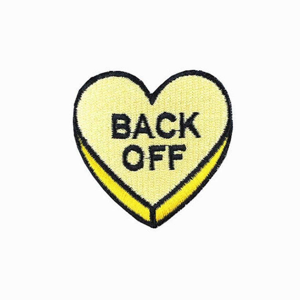 Back Off Love Heart Iron On Patch - Minimum Mouse