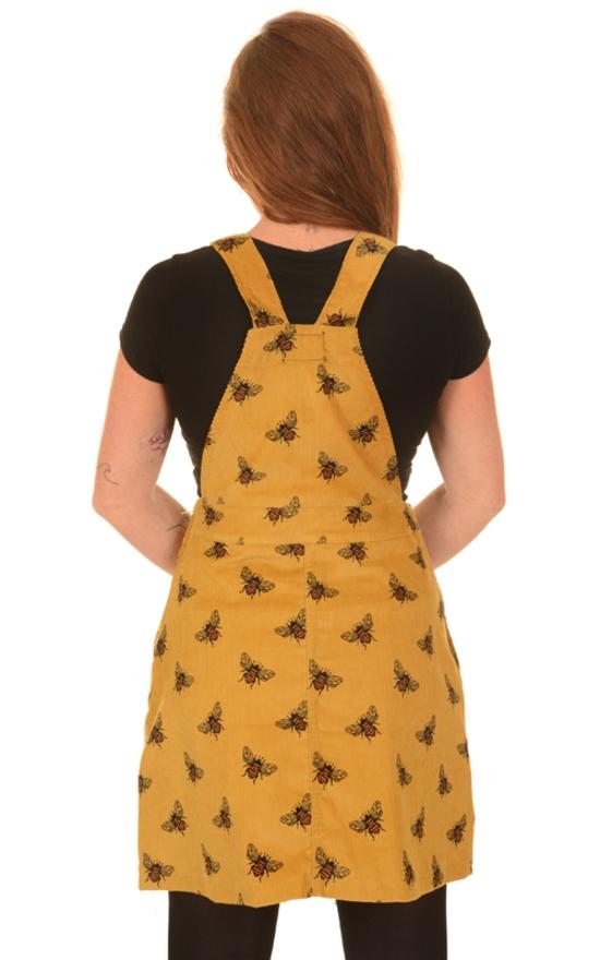 Bee Print Corduroy Dungaree Pinafore Dress by Run and Fly in Gold - Minimum Mouse