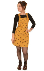 Bee Print Cotton Twill Dungaree Pinafore Dress by Run and Fly in Gold - Minimum Mouse