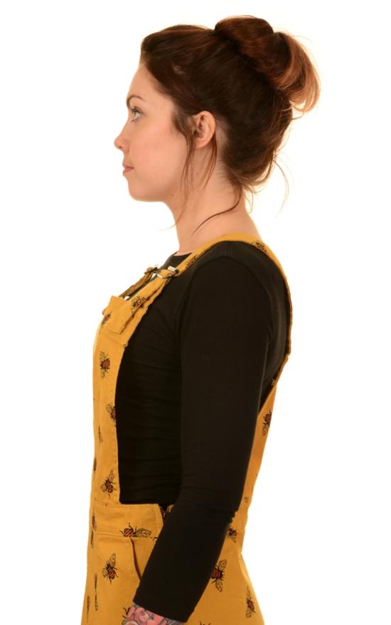 Bee Print Cotton Twill Dungaree Pinafore Dress by Run and Fly in Gold - Minimum Mouse