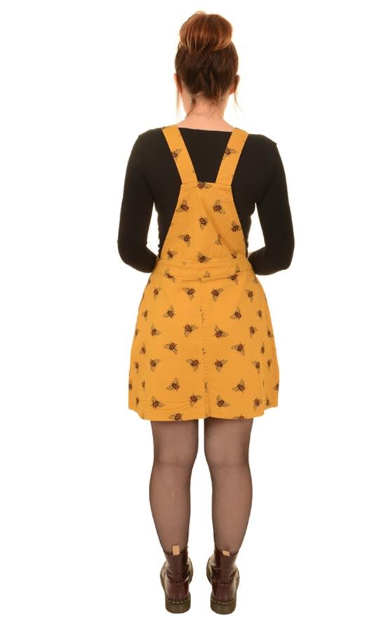 Bee Print Cotton Twill Dungaree Pinafore Dress by Run and Fly in Gold - Minimum Mouse
