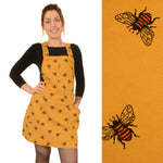 Bee Print Cotton Twill Dungaree Pinafore Dress by Run and Fly in Gold - Minimum Mouse