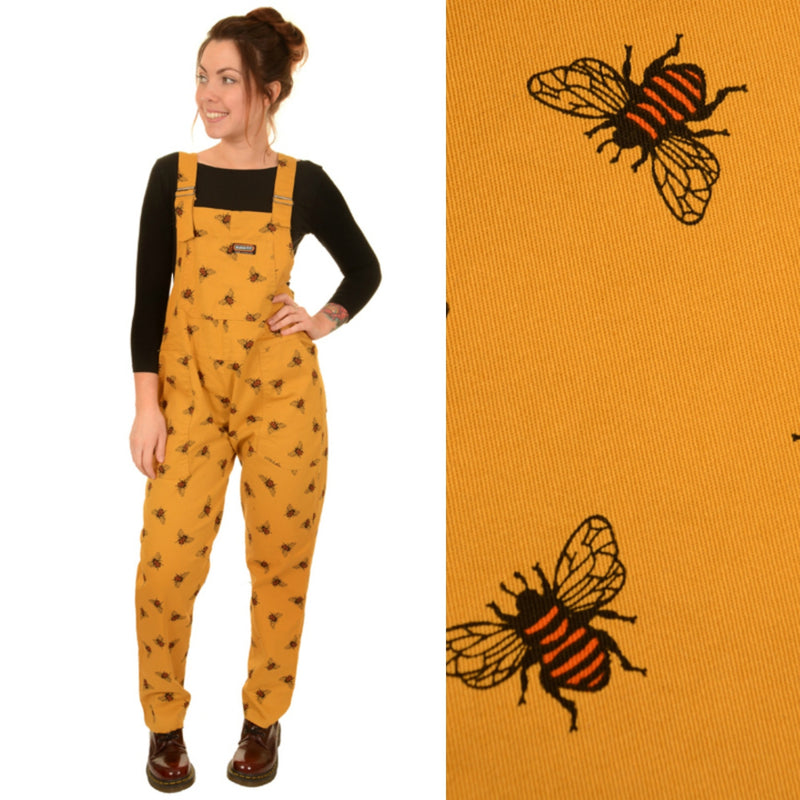 Gold Bee Print Dungarees in Twill Cotton by Run and Fly