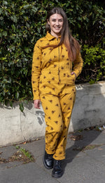 Bee Print Stretch Twill Boiler Suit by Run and Fly