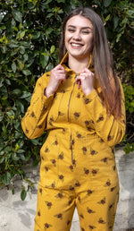 Bee Print Stretch Twill Boiler Suit by Run and Fly