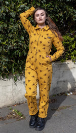 Bee Print Stretch Twill Boiler Suit by Run and Fly