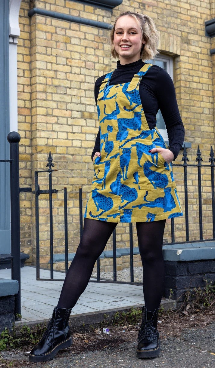 Big Cats Print Dungaree Pinafore Dress by Run and Fly