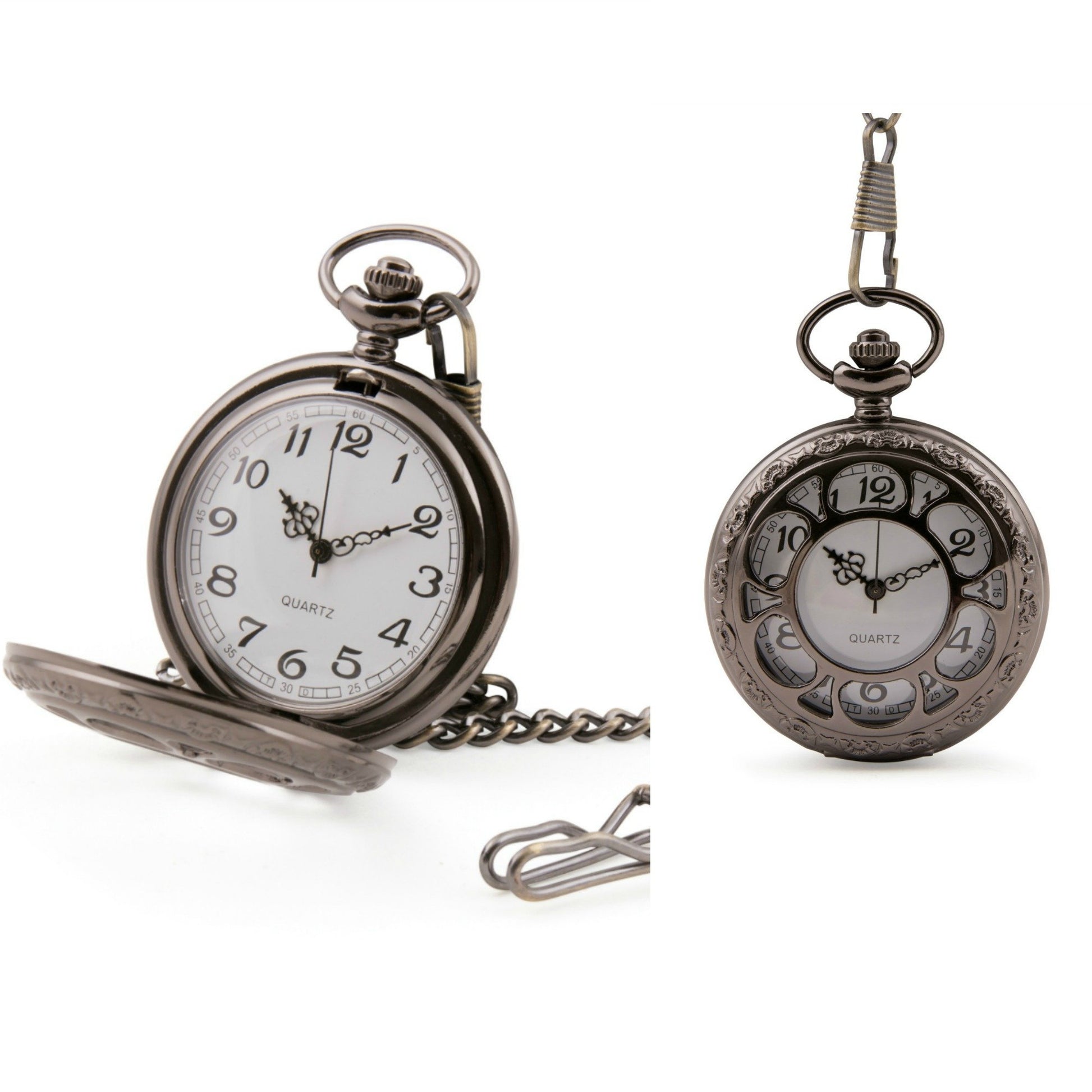 Black Cut Out Quartz Pocket Watch - Minimum Mouse