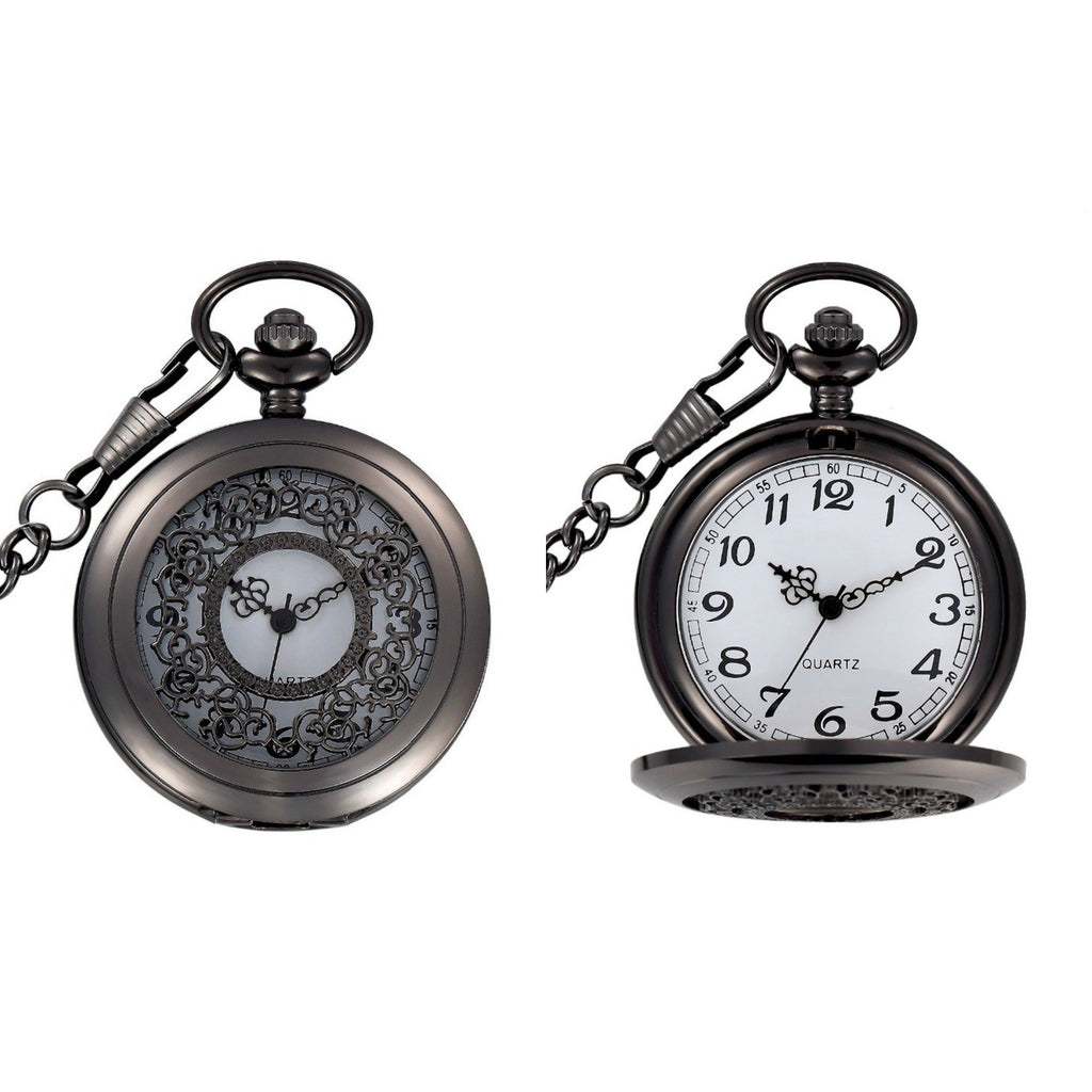 Black Filigree Quartz Pocket Watch - Minimum Mouse