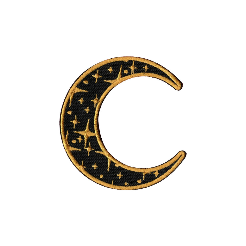 Black & Gold Galactic Moon Iron On Patch - Minimum Mouse
