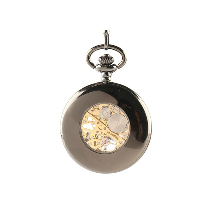 Black Half Hunter Mechanical Hand Wind Pocket Watch - Minimum Mouse