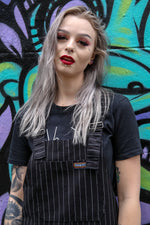 Black Pinstripe Dungarees by Run and Fly - Minimum Mouse