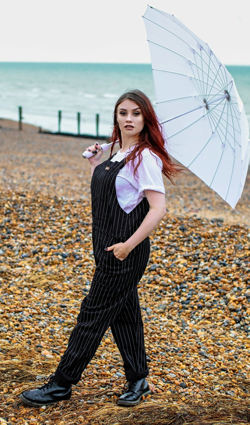 Black Pinstripe Dungarees by Run and Fly - Minimum Mouse