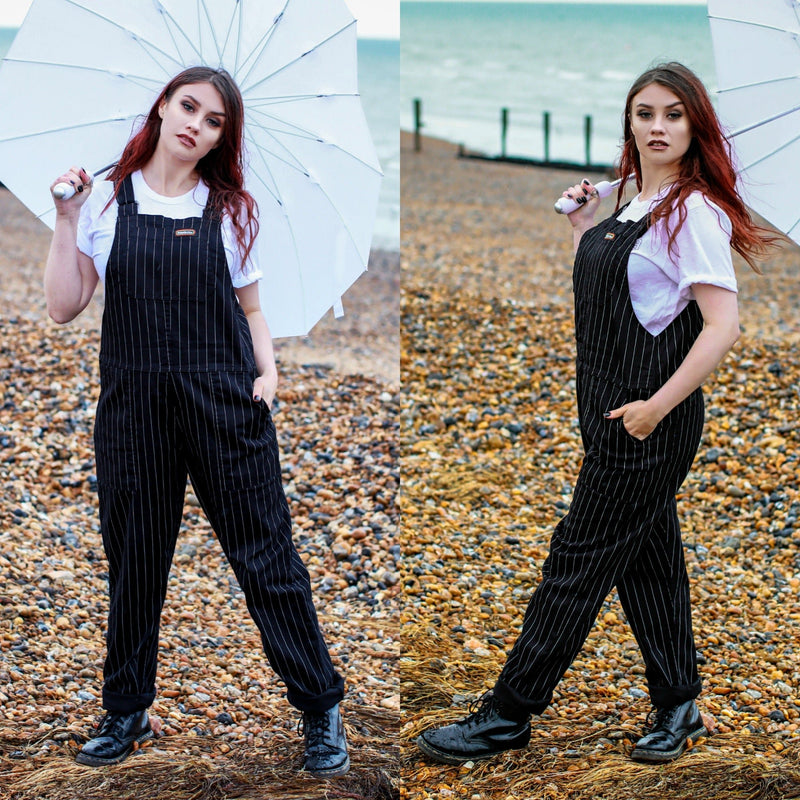 Black Pinstripe Dungarees by Run and Fly - Minimum Mouse