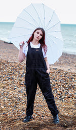 Black Pinstripe Dungarees by Run and Fly - Minimum Mouse