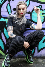 Black Pinstripe Dungarees by Run and Fly - Minimum Mouse