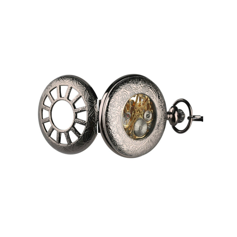 Black Roman Numerals Mechanical Hand Wind Pocket Watch - Minimum Mouse