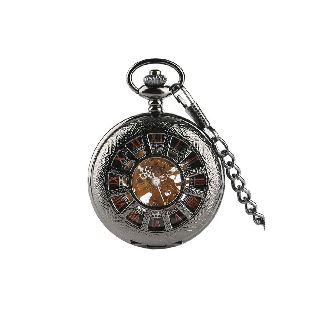 Black Roman Numerals Mechanical Hand Wind Pocket Watch - Minimum Mouse