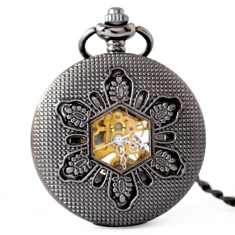 Black Snowflake Mechanical Hand Wind Pocket Watch - Minimum Mouse