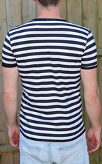 Black and White Stripe Print T Shirt by Run and Fly Short Sleeve