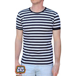 Black and White Stripe Print T Shirt by Run and Fly Short Sleeve