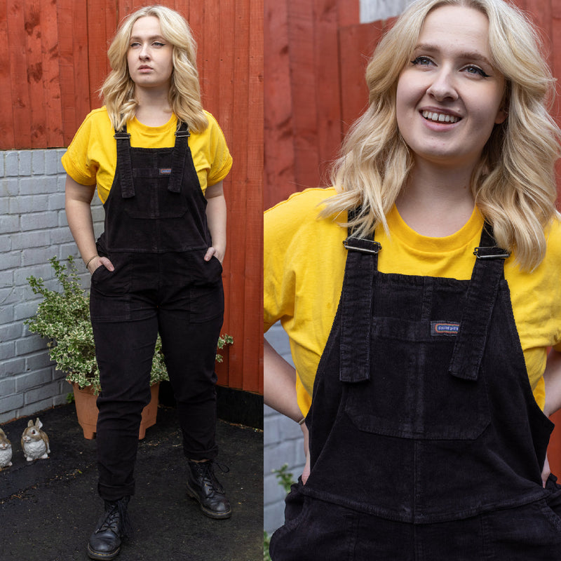 Black Stretch Corduroy Dungarees by Run and Fly