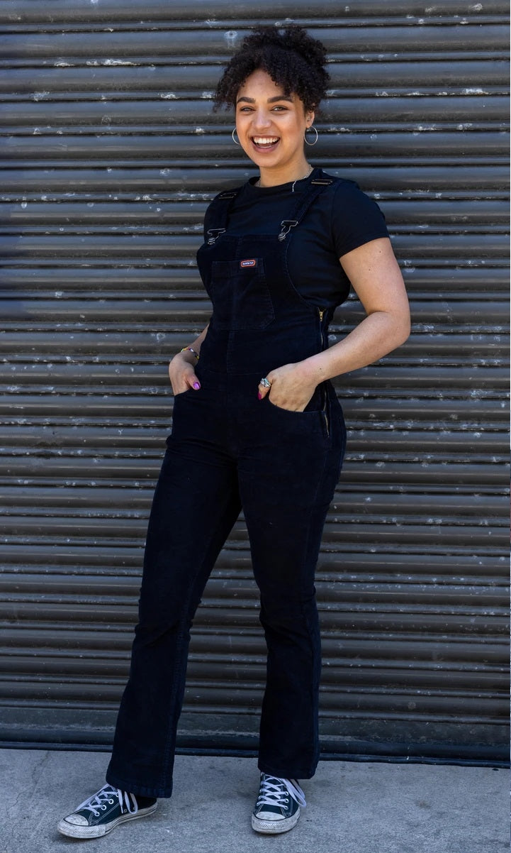 Black Stretch Cord Skinny Flared Dungarees by Run and Fly