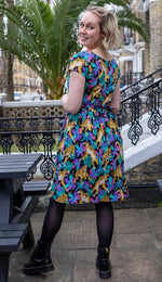 Black Tiger Lily Print Cotton Tea Dress with Pockets by Run and Fly