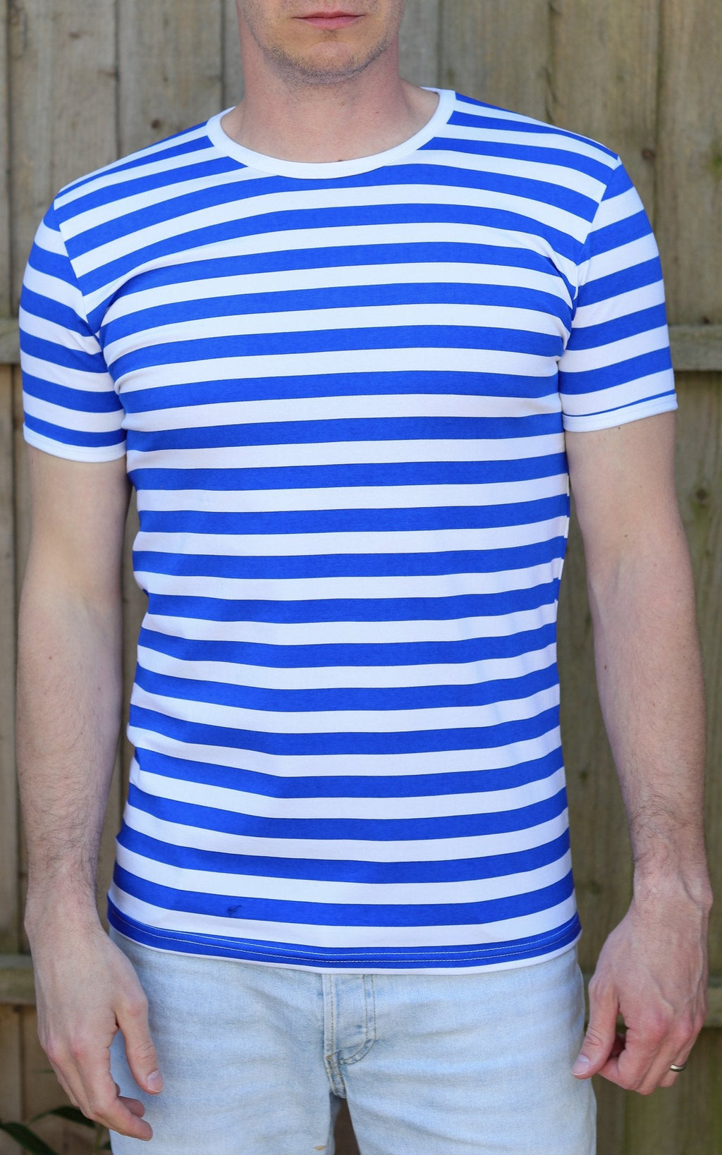 Blue and White Stripe Print T Shirt by Run and Fly Short Sleeve - Minimum Mouse