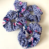 Blue Floral Print Scrunchie - Made From Vintage Fabric - Minimum Mouse