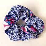 Blue Floral Print Scrunchie - Made From Vintage Fabric - Minimum Mouse