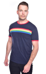 Blue Rainbow Stripe Ringer T Shirt by Run and Fly - Minimum Mouse