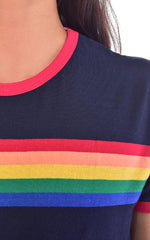 Blue Rainbow Stripe Ringer T Shirt by Run and Fly - Minimum Mouse