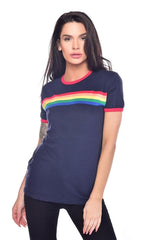 Blue Rainbow Stripe Ringer T Shirt by Run and Fly - Minimum Mouse