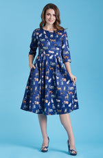 Blue Cat Print Dress by Dolly and Dotty