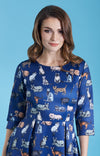 Blue Cat Print Dress by Dolly and Dotty