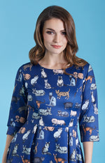 Blue Cat Print Dress by Dolly and Dotty