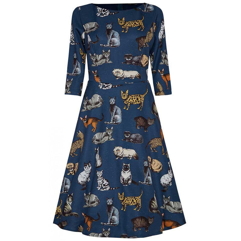 Blue Cat Print Dress by Dolly and Dotty
