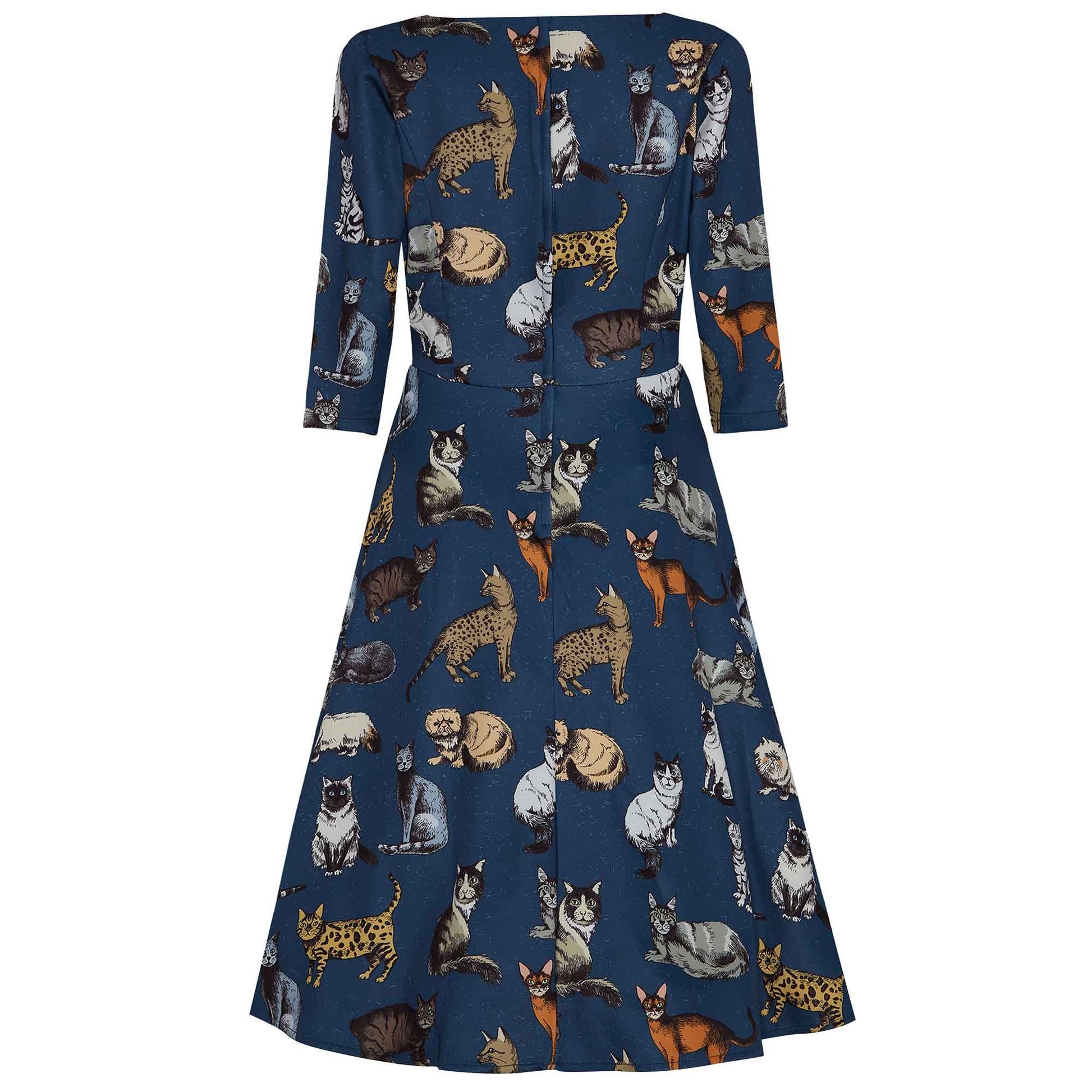 Blue Cat Print Dress by Dolly and Dotty