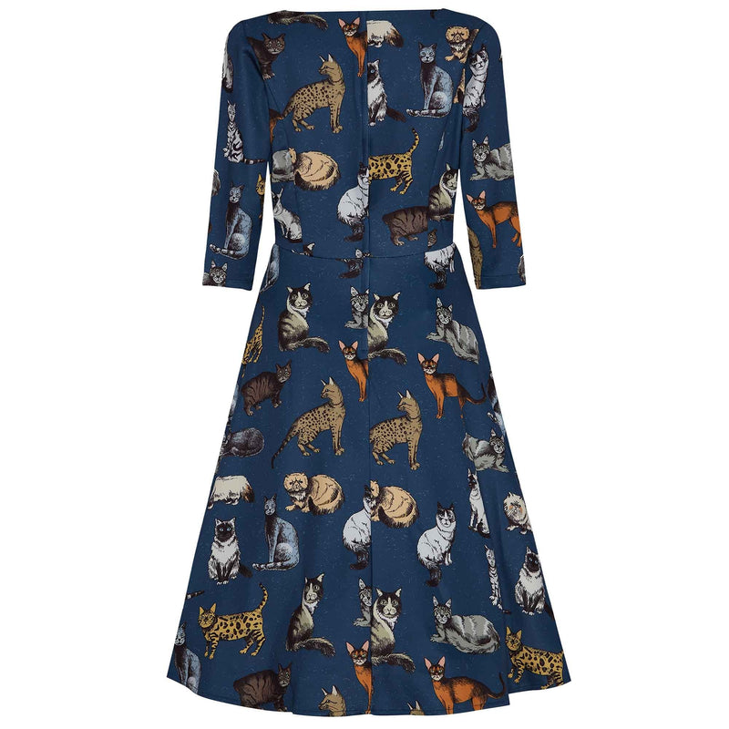 Blue Cat Print Dress by Dolly and Dotty