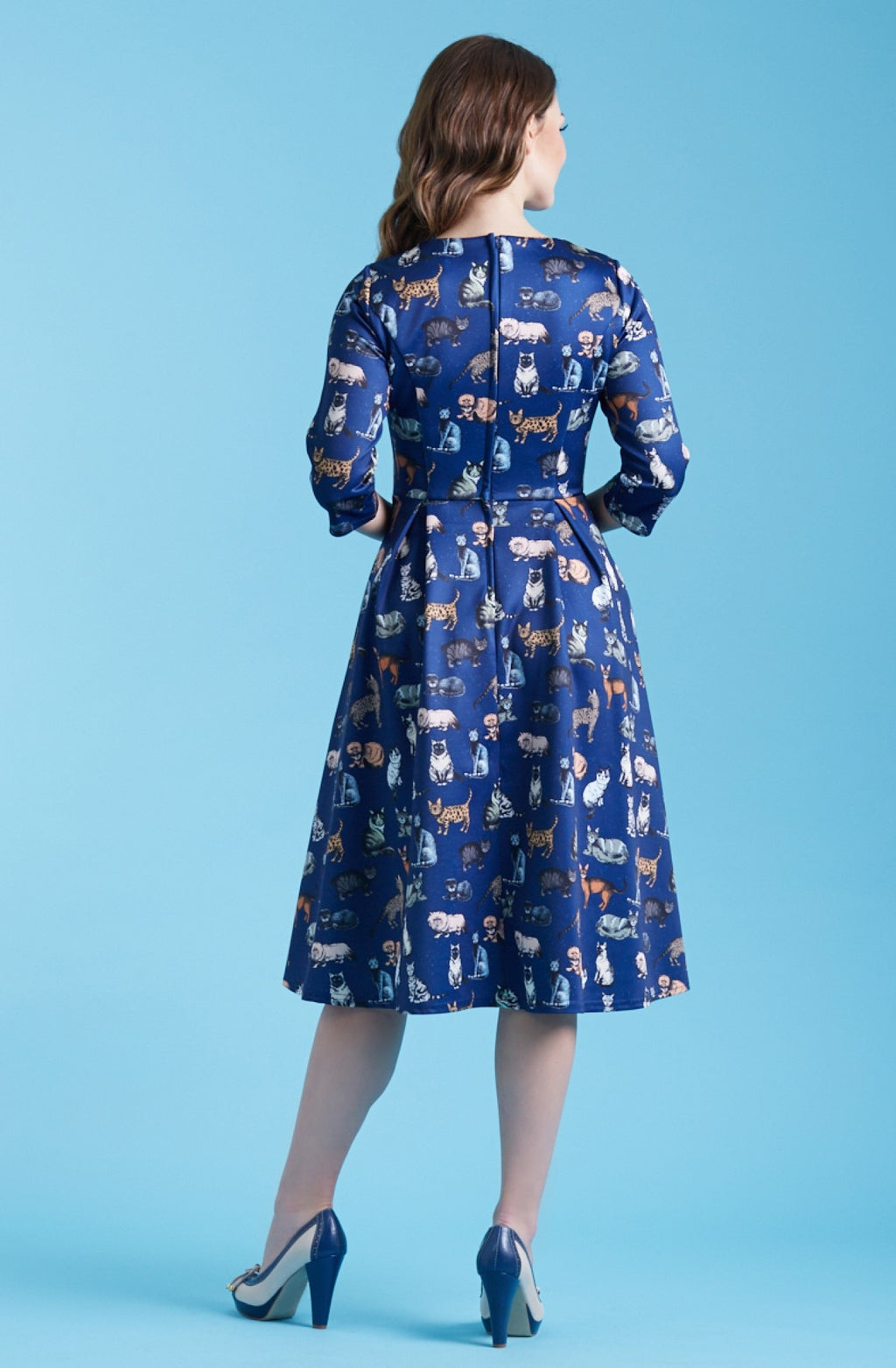 Blue Cat Print Dress by Dolly and Dotty