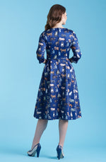 Blue Cat Print Dress by Dolly and Dotty