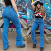 High Waist Flared Blue Denim Jeans by Run and Fly