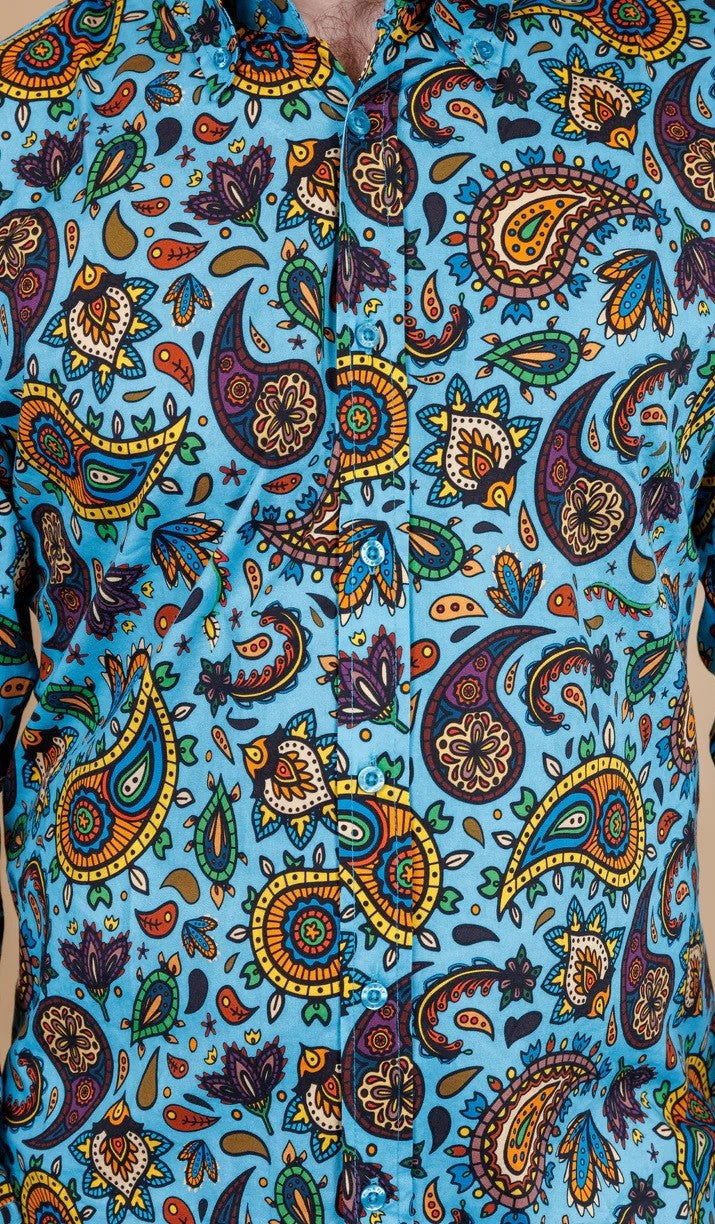 Blue Paisley Print Shirt by Run and Fly - Long Sleeved